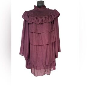 LOA women’s raffle long sleeve burgundy lightweight mini dress size 1 preloved